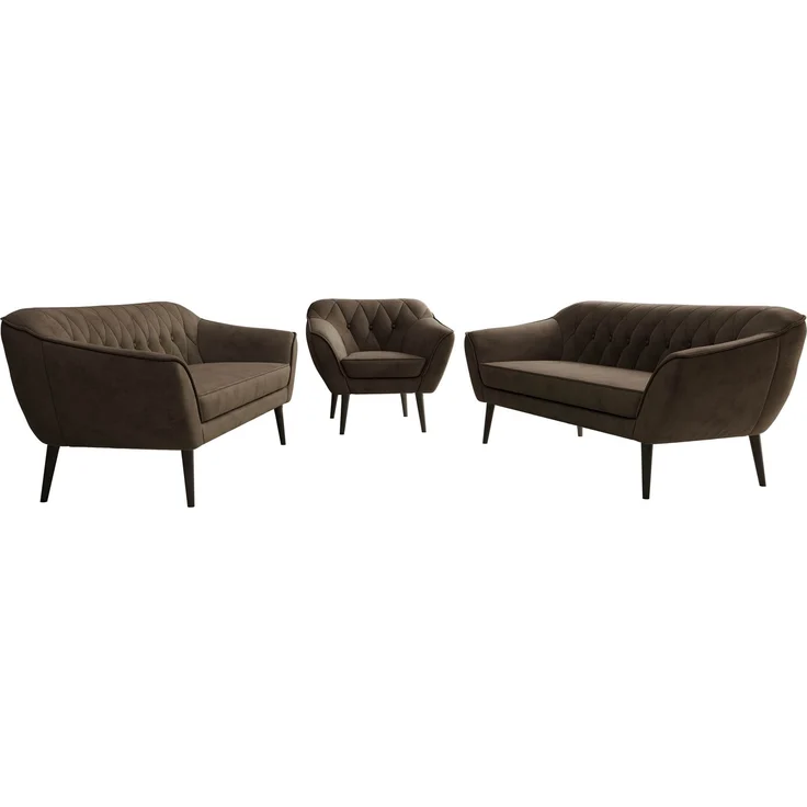 Wohnzimmerset, Möbelset PIRS 3-3-1, Armlehnen, Wellenfederung, schwarze Füße, Dreisitzer Sofas mit Sessel, Polstermöbel Set - Braun Velvet – Bild 6