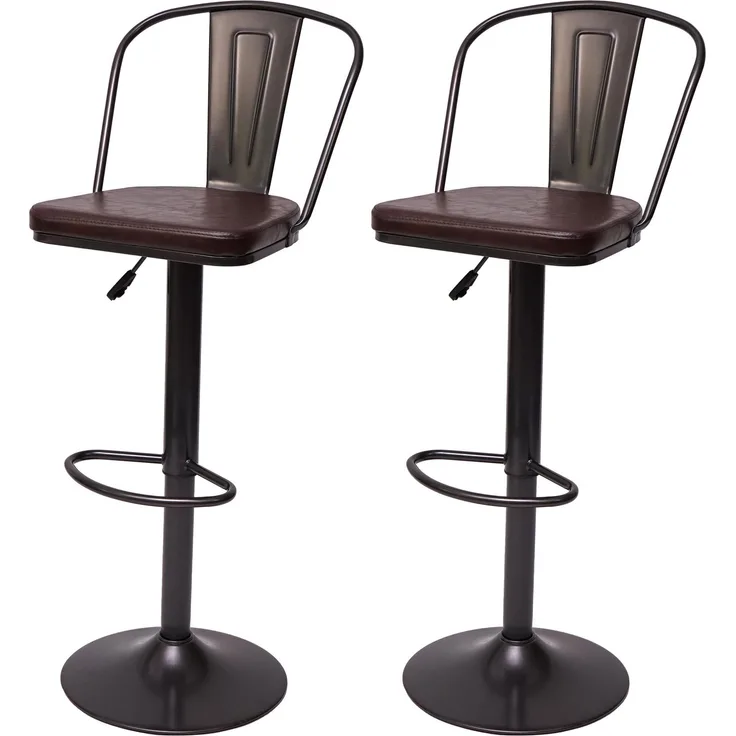 2er-Set Barhocker HWC-H10a, Tresenhocker Barstuhl höhenverstellbar drehbar Industrial Kunstleder ~ vintage schwarz-braun