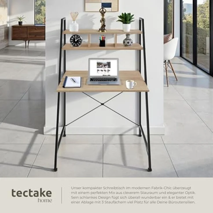 tectake Schreibtisch Computertisch Exeter 85,5x46,5x140cm (1-St, 1 tlg), Rustikaler Schreibtisch im schnörkellosen Industrial Style – Bild 4