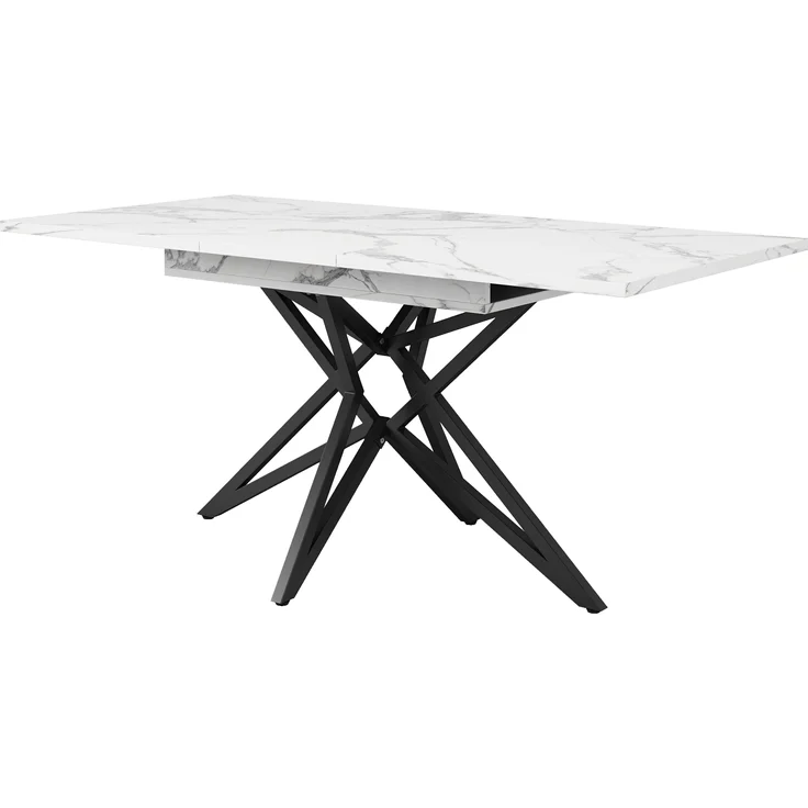 Ausziehbarer Esstisch, ausziehbarer Küchentisch, Frühstückstisch, sternförmige Tischbeine, Eisenbeine, Walnussholz/Marmorimitat, Schwarz, 120 (160) x 80 cm – Bild 6