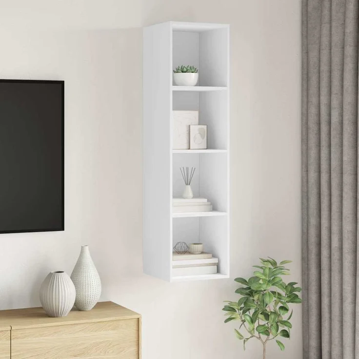 TV-Wandschrank, TV Hängeboard Hängeschrank Weiß 37 x 37 x 142,5 cm Holzwerkstoff – Bild 3