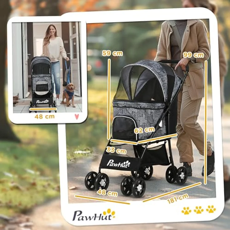 PawHut Hundebuggy Hundewagen, klappbar, 1 Korb, 1 Kissen, (1-tlg), Hundebuggy – Bild 4