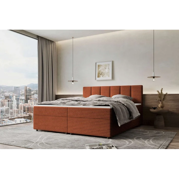 99rooms Boxspringbett Bergamo (Schlafzimmerbett, Bett), 140/160/180/200x200 cm, in Cordstoff AMBIENCE, mit Topper – Bild 1