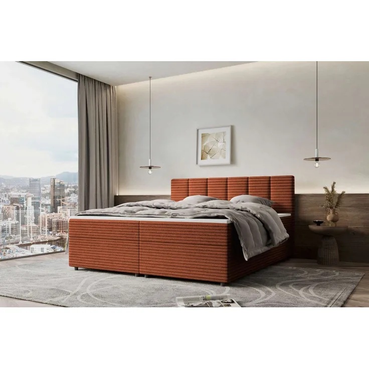 99rooms Boxspringbett Bergamo (Schlafzimmerbett, Bett), 140/160/180/200x200 cm, in Cordstoff AMBIENCE, mit Topper