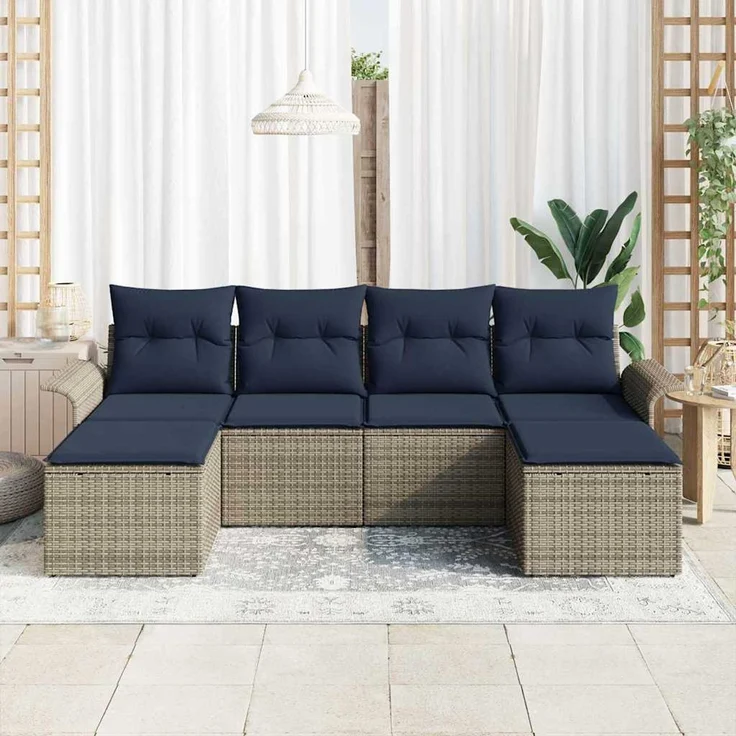 vidaXL Gartensofa-set mit Kissen mit Speicher 6 pcs Grau Poly Rattan 3354144 – Bild 3