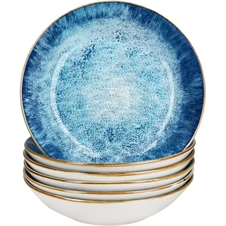 MamboCat Suppenteller Marina 6er Set Suppenteller blau 450ml Porzellan Teller tief Pasta – Bild 2