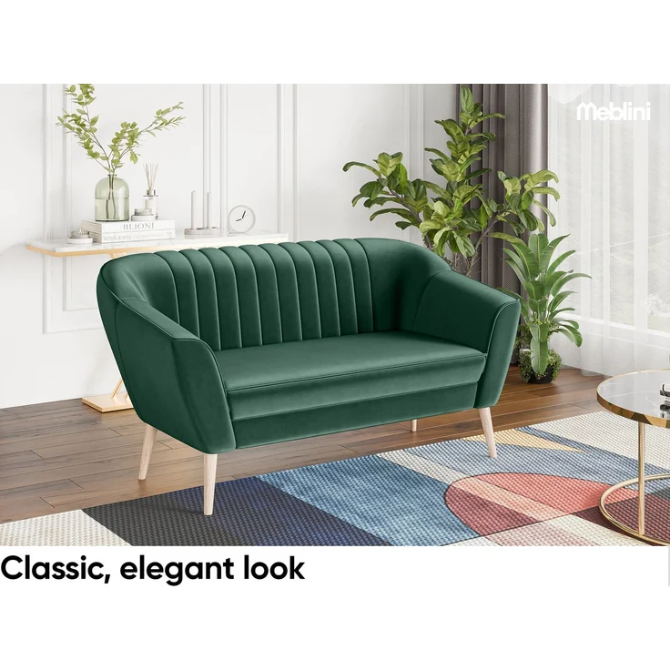 MEBLINI Sofa KAIA 2-Sitzer - Grün Samt - für Wohnzimmer - Mini Lounge für zwei Personen - Küchensofa - Sofa Klein – Bild 2