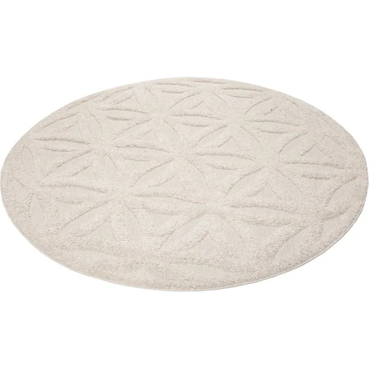 Esprit Outdoorteppich Shake, ESP54232, rund, Höhe: 2 mm, Hoch-Tief-Effekt, Blume des Lebens - Motiv, uni, robust, Terrasse