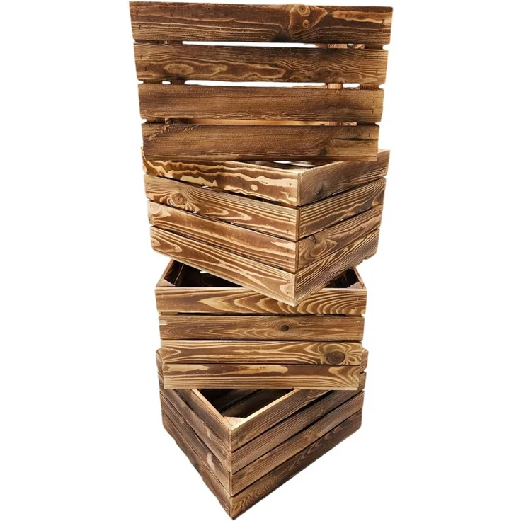Holzkisten Geflammt 50 x 40 x 30cm im praktsichen 4er Set – Bild 2