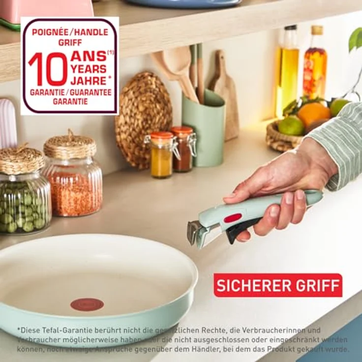 Tefal Ingenio Serenity Kochgeschirr-Set 11-teilig, Mineralia Antihaftversiegelung, platzsparend, stapelbar, für alle Herdarten, spülmaschinengeeignet, Eucalyptus, L828SB04 – Bild 7