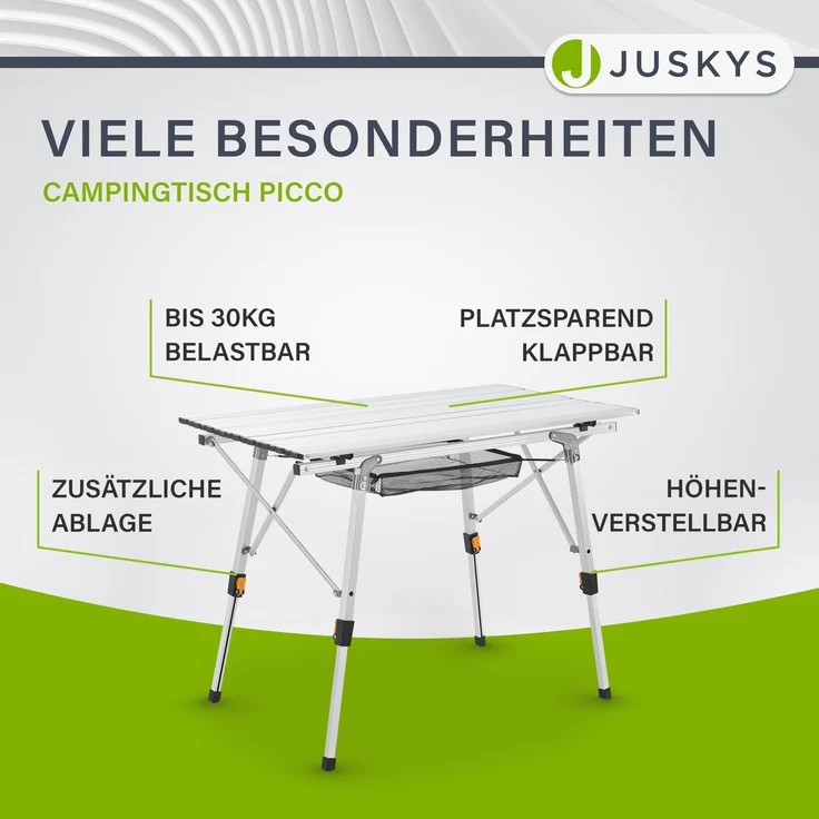 Juskys 'Picco' Campingtisch, klappbar, höhenverstellbar - Aluminium silber, 90x52 cm – Bild 3