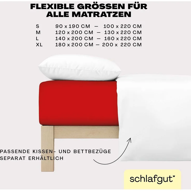 Schlafgut 'Easy' Spannbettlaken, MADE IN GREEN by OEKO-TEX®, Gummizug: rundum, Jersey Elasthan, Red Deep, XL 180x200cm - 200x220cm – Bild 4