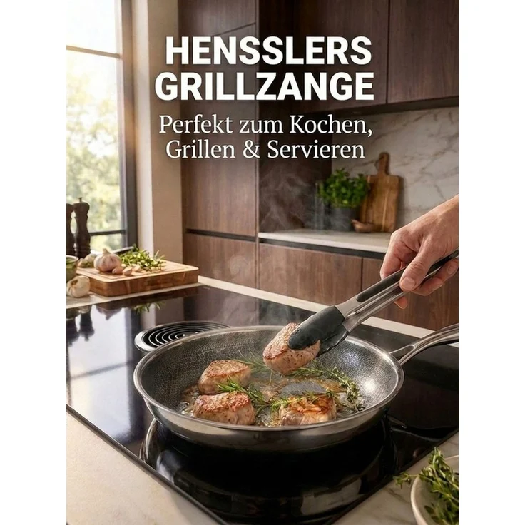 HENSSLERS Wok Premium, Pfanne 28 cm, inklusive Grillzange, Edelstahl (Set, 2-tlg) – Bild 4