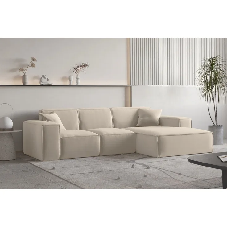 Ecksofa Designersofa CELES PREMIUM Stoff Opera Velvet Beige Ottomane Rechts