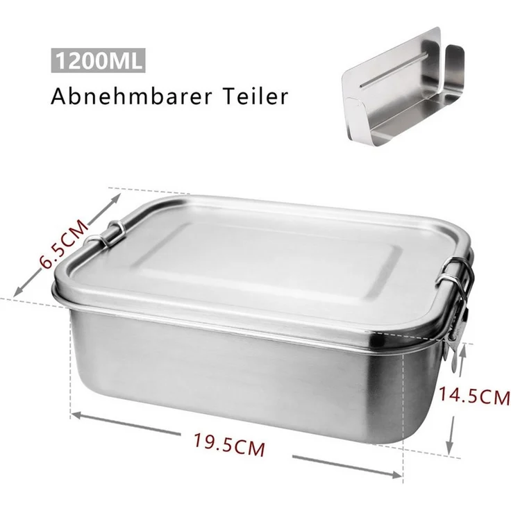 Clanmacy Lunchbox Edelstahl Brotdose mit Fächern Auslaufsichere Lunchbox BPA frei, Edelstahl, (Packung, 1400ml, 1200ml, 800ml), Edelstahl, BPA-frei, plastikfrei, Auslaufsicher – Bild 2