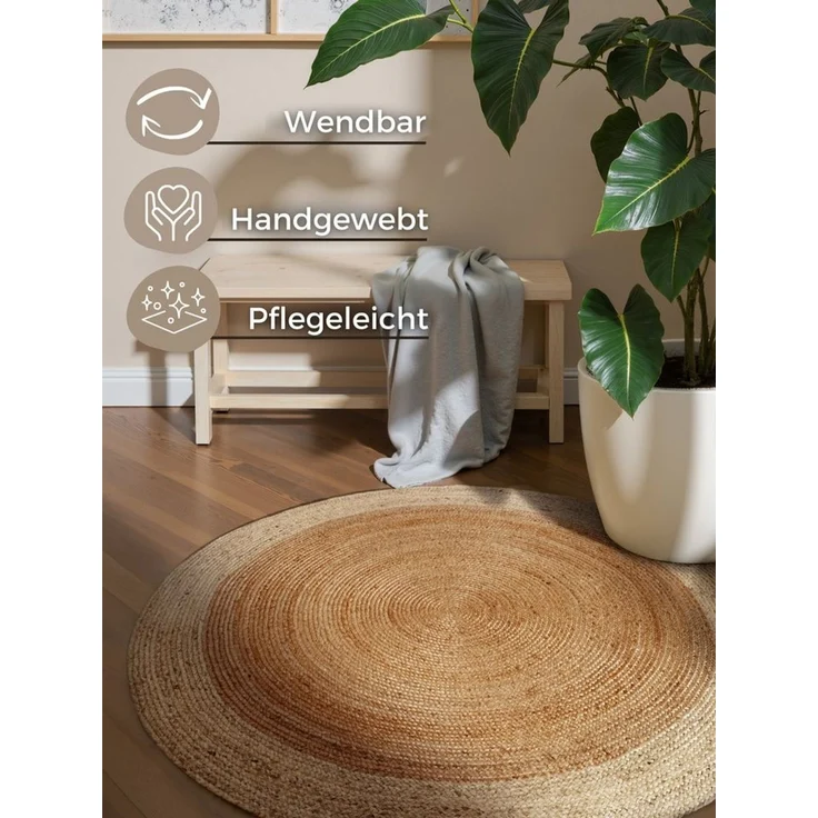 HANSE Home Teppich Looma Juteteppich, rund, Höhe: 9 mm, 100% Jutefaser, Natur, Wohnzimmer, Esszimmer, Flur, Boho, Skandi – Bild 3