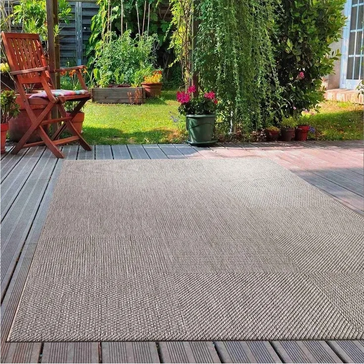 Vimoda Outdoorteppich Teppich Terrassen In- und Outdoor Flachgewebe In Beige, Rechteckig, Läufer Balkon, Küche Flur Einfarbig