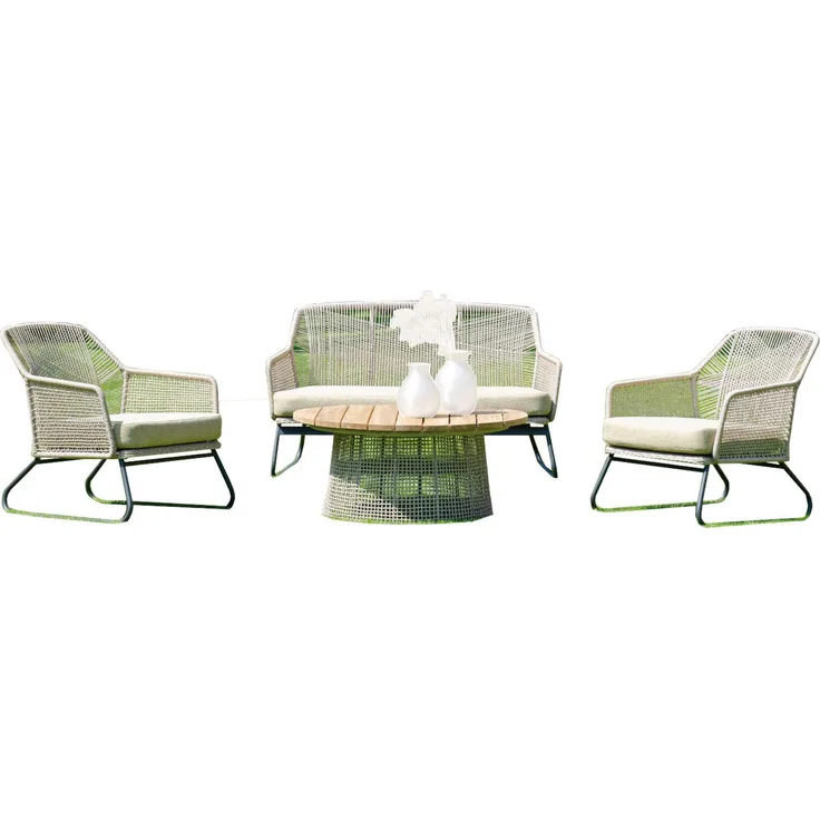 Sonnenpartner 4-teilige Lounge-Sitzgruppe Couture mit Tisch Aluminium mit Teakholz/Polyrope white-sh