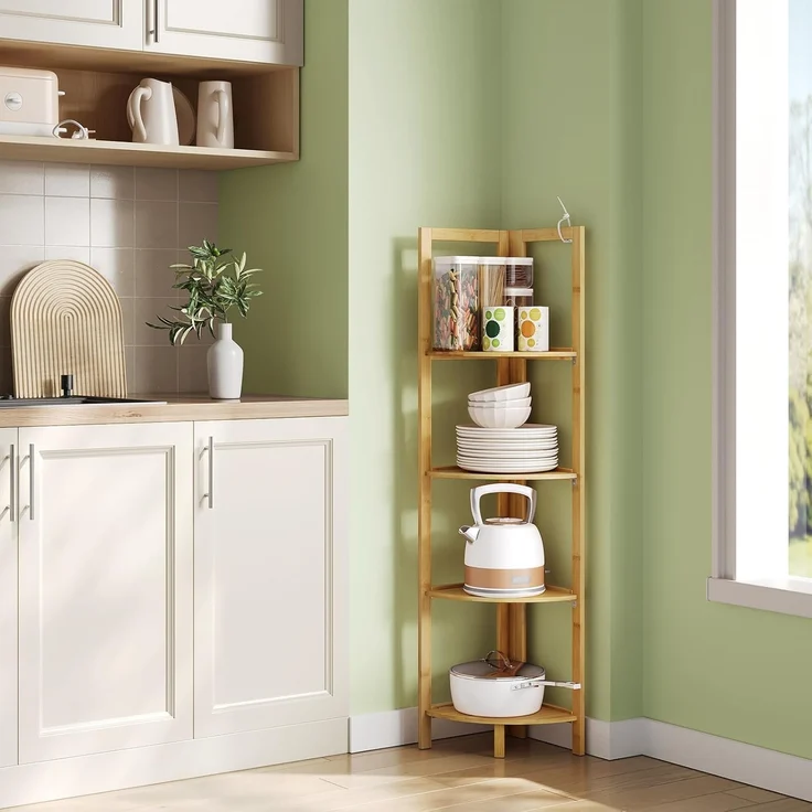 Woltu Standregal, 1-tlg, Bambus 4 Ebenen für Zuhause Wohnzimmer Büro Balkon – Bild 2