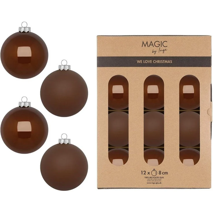 MAGIC by Inge Weihnachtsbaumkugel, Weihnachtskugeln Glas 8cm 12 Stück - Creamy Hazelnut
