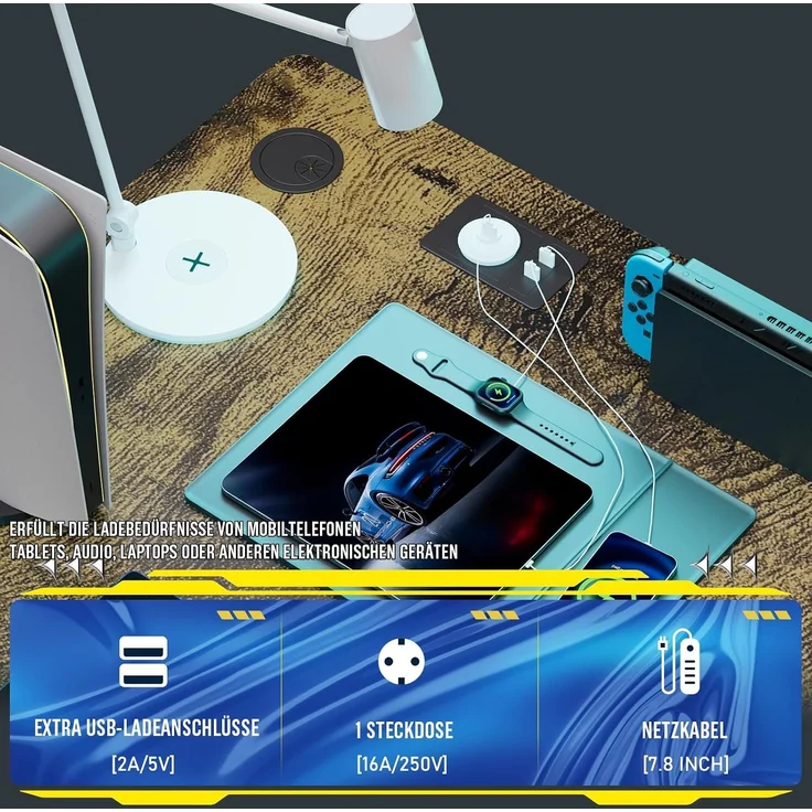 COMHOMA Schreibtisch Gaming Tisch mit Regal, Eckschreibtisch mit USB-Ladeanschluss und Steckdose, 140cm Computertisch L Form, PC Tisch für Büro, Heimbüro (braun-130CM) – Bild 6
