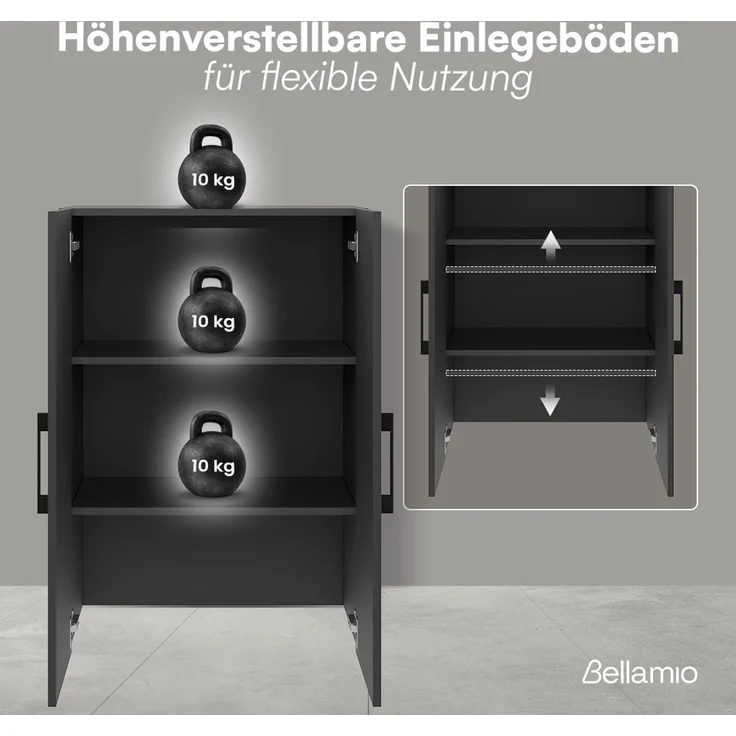 Bellamio 'Apol' Mehrzweckschrank, anthrazitschwarz, 88x33x60 cm, kleiner Aktenschrank mit 3 Fächern – Bild 5
