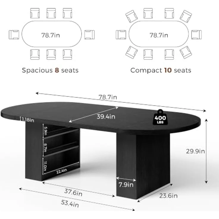 Jocoevol 70.9" Esstisch Oval Ausziehbar für 6-10 Personen, Esszimmer Tisch mit 3-Stufigem Ablagefach, Massiver Küchentisch, Robust bis 180 kg für Küchen und Esszimmer, Schwarz – Bild 2