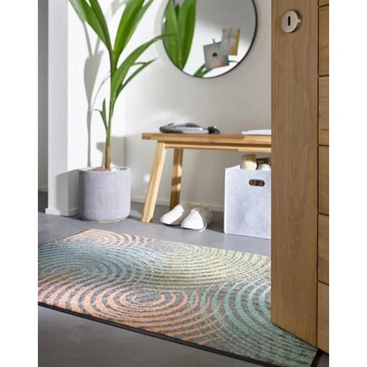 wash+dry Flachwebeteppich Ondole, Mehrfarbig, rechteckig 75x120 cm, Oeko-Tex® Standard 100, für Fußbodenheizung geeignet, waschbar, Kreise Design – Bild 2