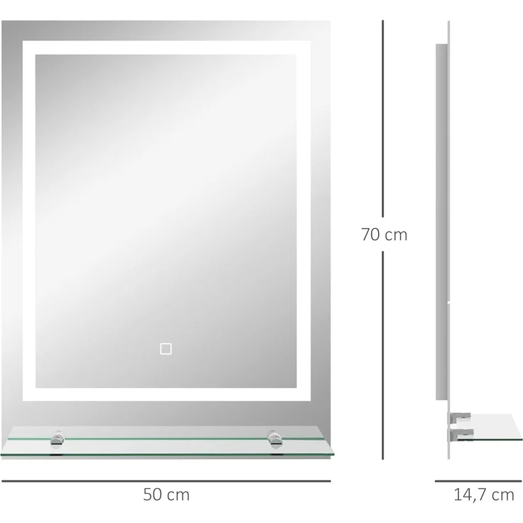 Kleankin Spiegel mit Beleuchtung, Touch-Schalter, Memory-Funktion (Wandspiegel, 1-St, Badezimmerspiegel), mit Anti-Beschlag, 70 x 50 cm – Bild 7