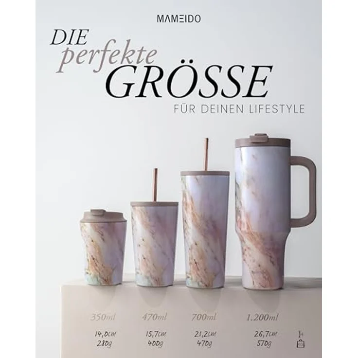 MAMEIDO Thermobecher, Edelstahl, Kunststoff, Silikon, doppelwandig isoliert, auslaufsicher in 350ml, 470ml, 700ml & 1200ml – Bild 6