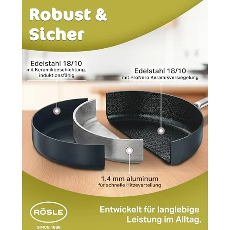 RÖSLE Bratpfanne EBONIC Ø 28 cm ProNero Keramik-Wabenbeschichtung – Bild 7