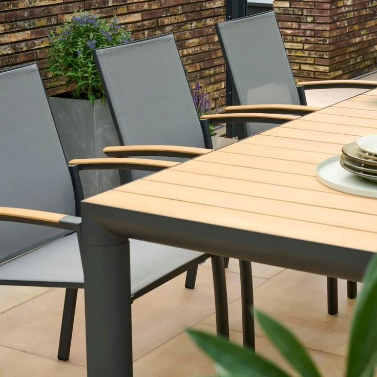 Siena Garden Velia Stapelsessel - Aluminium/Teak FSC & RANOTEX®, schwarz-grau, (T59632) – Bild 13