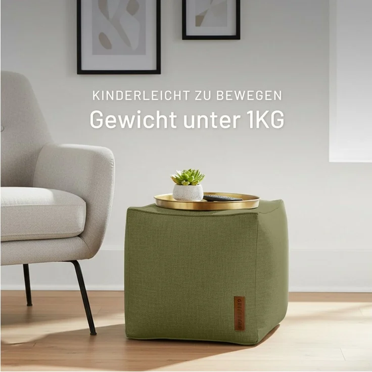 Green Bean Pouf Cube Linen (Indoor Sitzhocker Sitzkissen Fußhocker Relax-Sessel, Made in Germany), die ideale Ergänzung zum Sitzsack – Bild 1