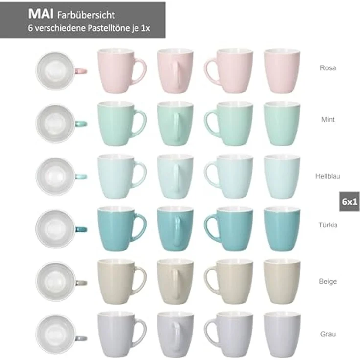 MamboCat Becher MamboCat MAI 6er Set Mokkabecher Keramik Pastellfarben Espresso, Keramik – Bild 4