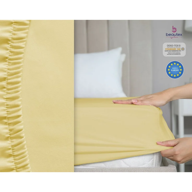 Beautex Spannbettlaken Spannbetttuch Jersey Baumwolle Premium, Jersey, Gummizug: rundum, (1 Stück), atmungsaktiv, hautfreundlich, perfekte Passform, formstabil, 160 g/m² – Bild 2