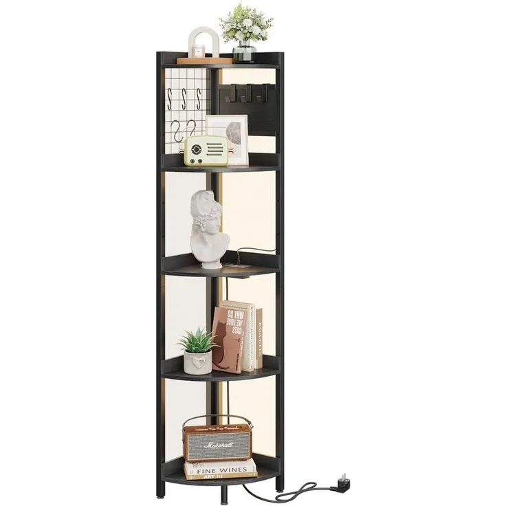 Dripex Eckregal 5 Ebenen Standregal mit LED Beleuchtung und Steckdosen,35x35x170cm