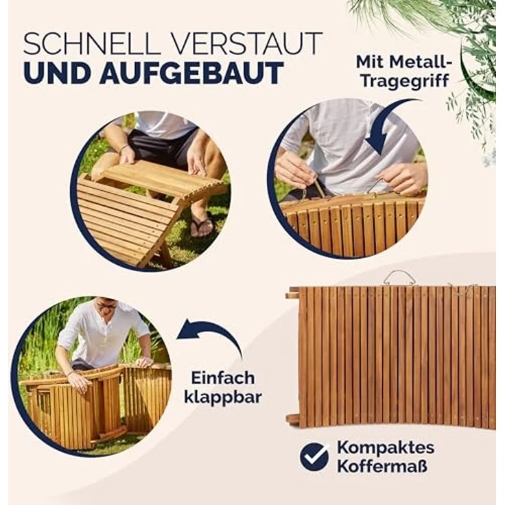 Casaria 'ERGO' Sonnenliege, 2 Stück, Akazienholz, faltbar mit Tragegriff & Kofferfunktion, braun, 17 x 90 x 60 cm – Bild 5