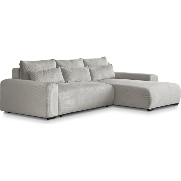 Beautysofa Benny Ecksofa mit Schlaffunktion und Bettkasten, modernes Cord-Sofa in Beige, Liegefläche 140 × 218 cm