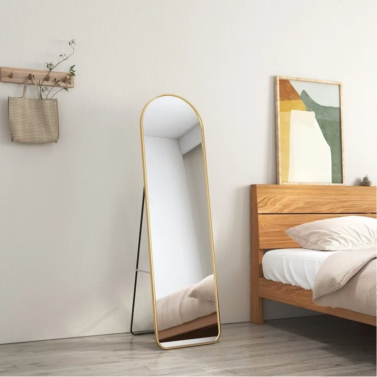 EMKE Standspiegel Bogen Standspiegel Ganzkörperspiegel mit Rahmen aus Aluminiumlegierung, für Wohn-,Schlaf-, Aufenthalt und Ankleidezimmer