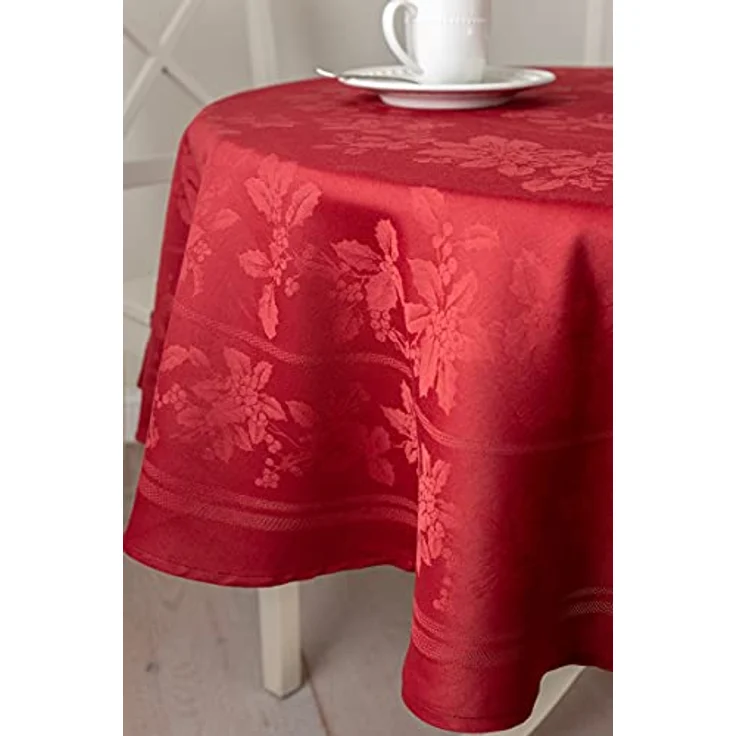 Benson Mills Holiday Elegance schwere Jacquard-Stoff Tischdecke für Urlaub, Winter und Weihnachten (dunkelrot, 177,8 cm rund) – Bild 4