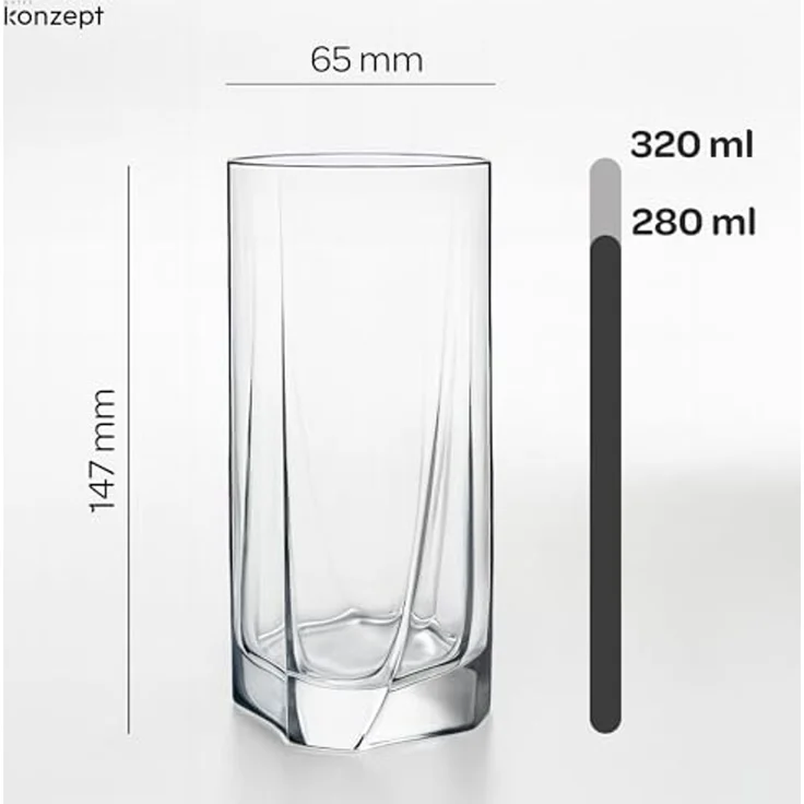 KONZEPT Gläser-Set 6 teilig/12 teilig, Longdrinkgläser, groß-280ml, 6-tlg, sicheres,Klares Glas ohne Mängel, Robust und langlebig – Bild 3