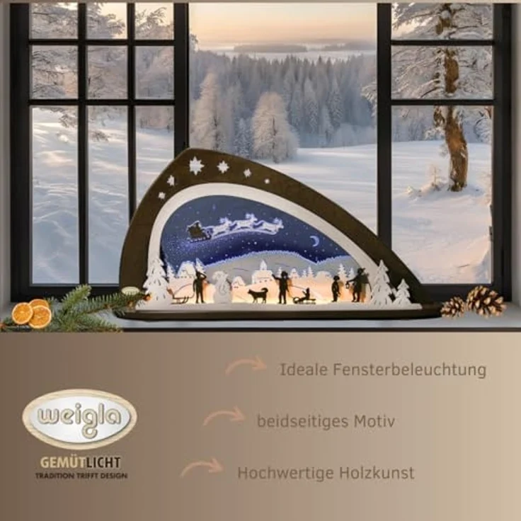 Weigla Lichterbogen LED Santa Claus, Schwibbogen aus Holz & Acrylglas, Made in Germany (1-tlg), Erzgebirge garantiert, Weihnachtsdeko Innen, Weihnachtsbeleuchtung – Bild 4
