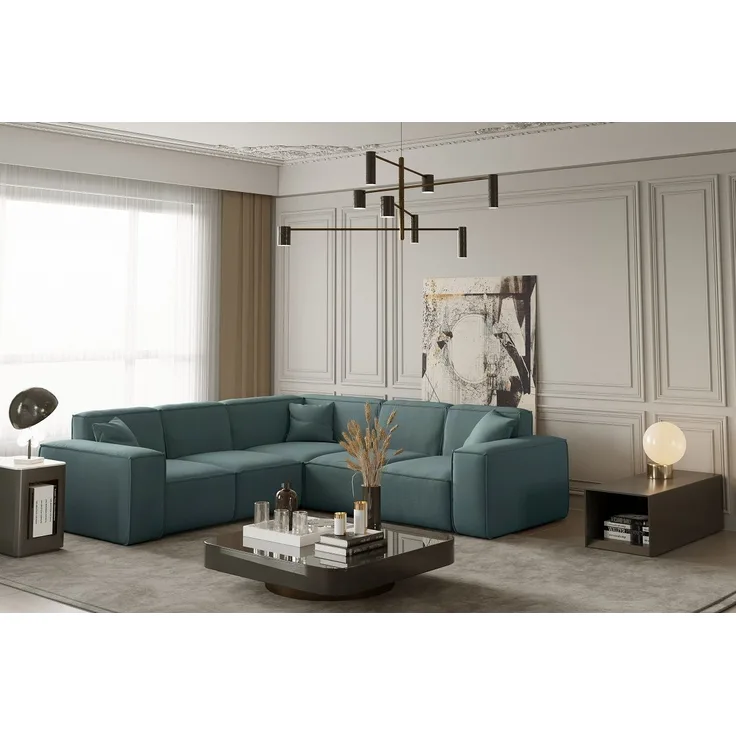 Ecksofa Designersofa CELES in Stoff Opera Velvet Petrol Seite Universal