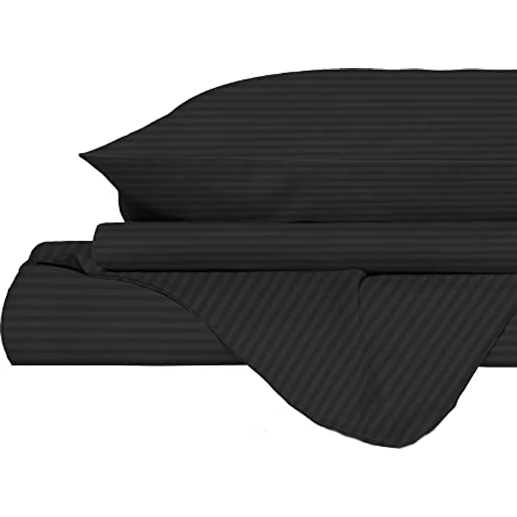 Italian Bed Linen Satin Stripes Bettbezug, Doppelte, Schwarz – Bild 7
