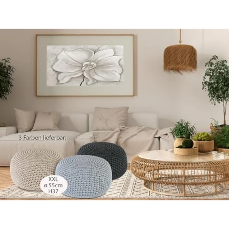 Amagohome Sitzhocker Bodenkissen Pouf Ø55 H37 Mohar Sitzhocker Sitzpouf waschbar nachfüllba, Bezug abnehmbar u. bei 30° Feinwäsche waschbar! – Bild 5