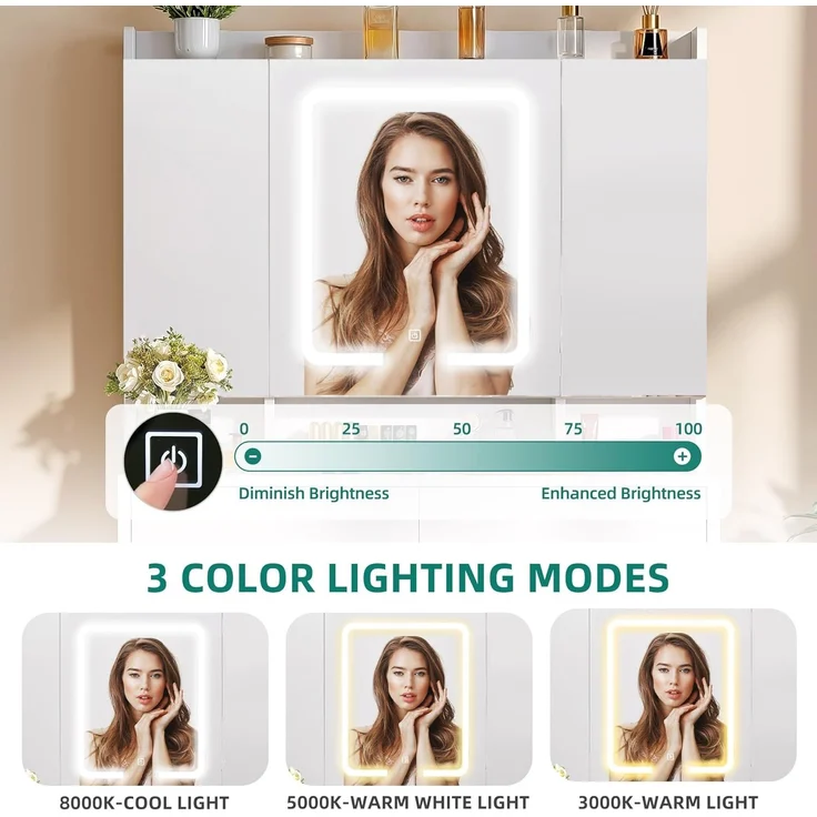 YITAHOME Schminktisch mit LED-Beleuchtung, Schminktisch Weiß mit Spiegel 3 Farben Einstellbarer Helligkeit Frisiertisch mit Spiegel, Schubladen, Kosmetiktisch 5 offenen Fächern (Weiß) – Bild 6