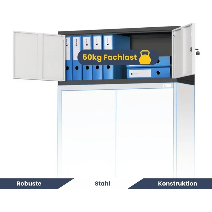 Schrankerweiterung Aktenschrank mit 2 Flügeltüren | Zusatzschrank für Büroschrank Extraschrank Stahl Mehrzweckschrank klein Werkstatt, 38x90x40cm Anthrazit-Weiß – Bild 4