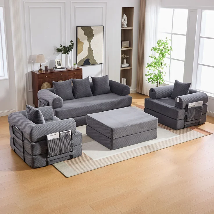 ZUBALIYA Ecksofa 94x67 cm, mit Ablageflächen, mit Cordbezug, mit breiten Armlehnen, modular aufgebaut, mit Schaumstoffpolsterung – Bild 15