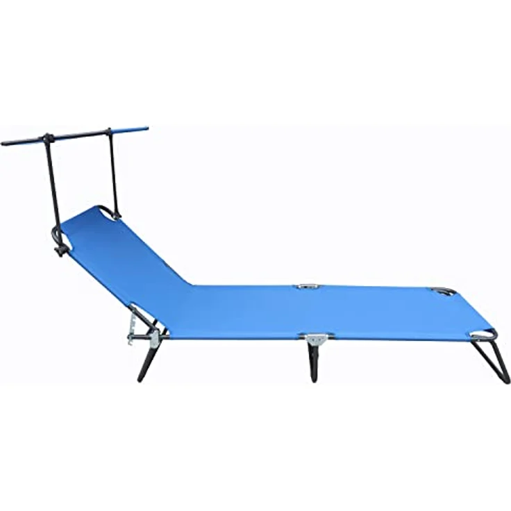 Ambia Garden Dreibeinliege, Blau, wetterfest, verstellbares Dach, klappbar, Rückenlehne verstellbar, Gartenmöbel, 55x24x185 cm – Bild 4