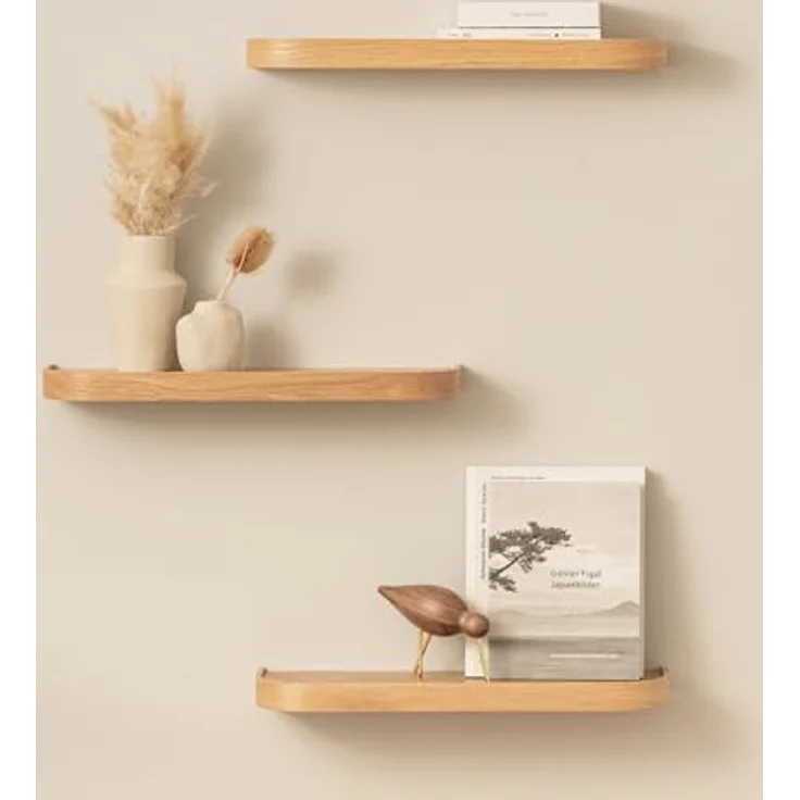 Kazai.® Wandregal-Set 'Toke' | 3 Hängeregale in Echtholz-Veneer | Schwebendes Holzregal als Wanddeko und Ablage für Bad, Wohnzimmer, Küche, Schlafzimmer und mehr | Eiche – Bild 2